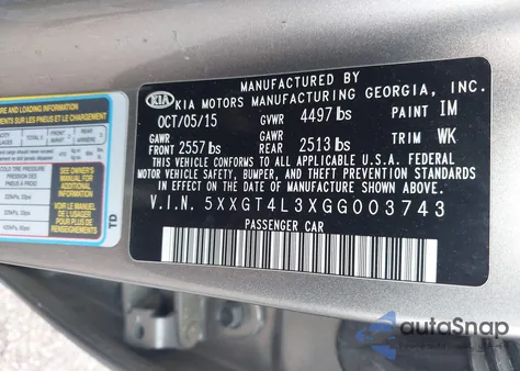 2016 Kia Optima Lx from USA, damaged, VIN 5XXGT4L3XGG003743